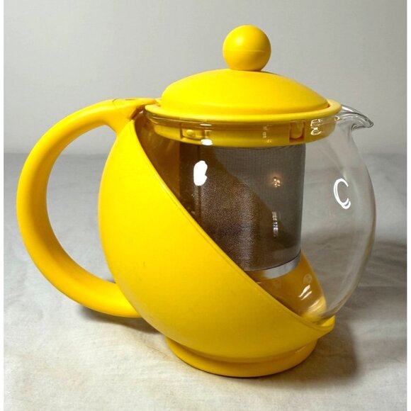 Yellow Glass Teapot With Stainless Steel Infuser & Lid 20 Oz  Modern Round Desig - Picture 3 of 6